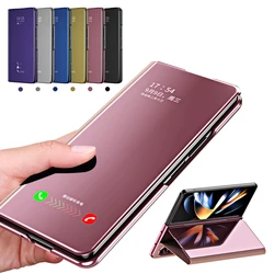 Magnetic Mirror Clear luxury Phone Case for Samsung Galaxy Z Fold 5 4 3 2 5G Fold6 Fold5 Smart Window PU Leather Case Full Cover