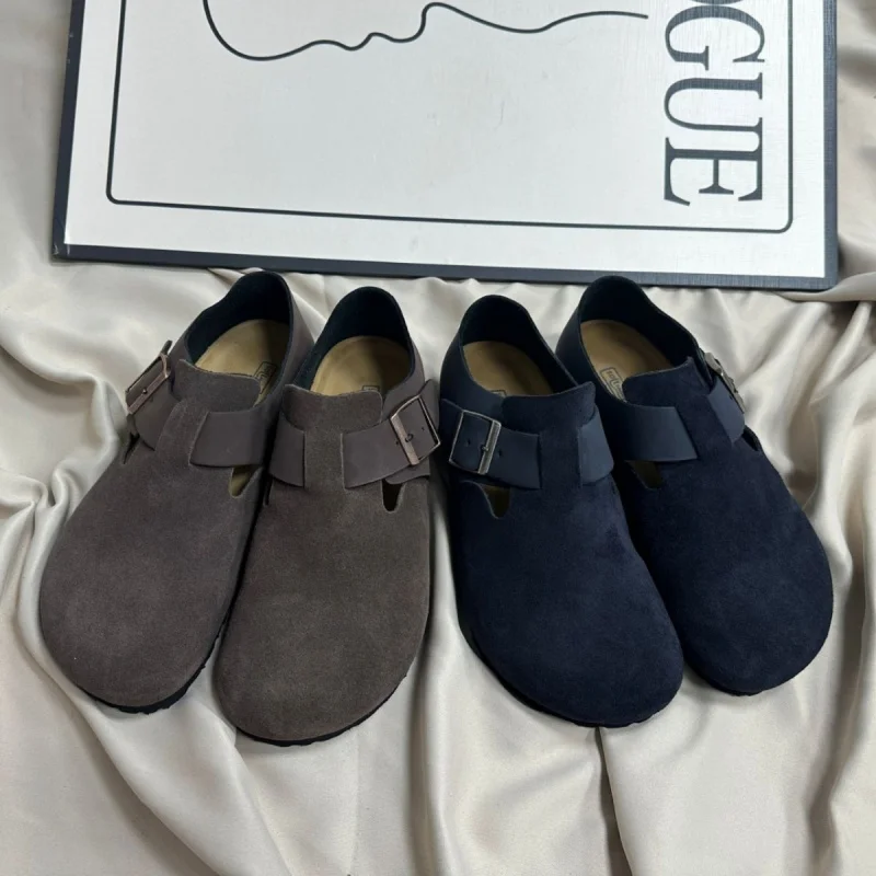 

Cowhide leather men's and women's genuine leather spliced suede casual shoes with cork sole and internal height increase,Arch su