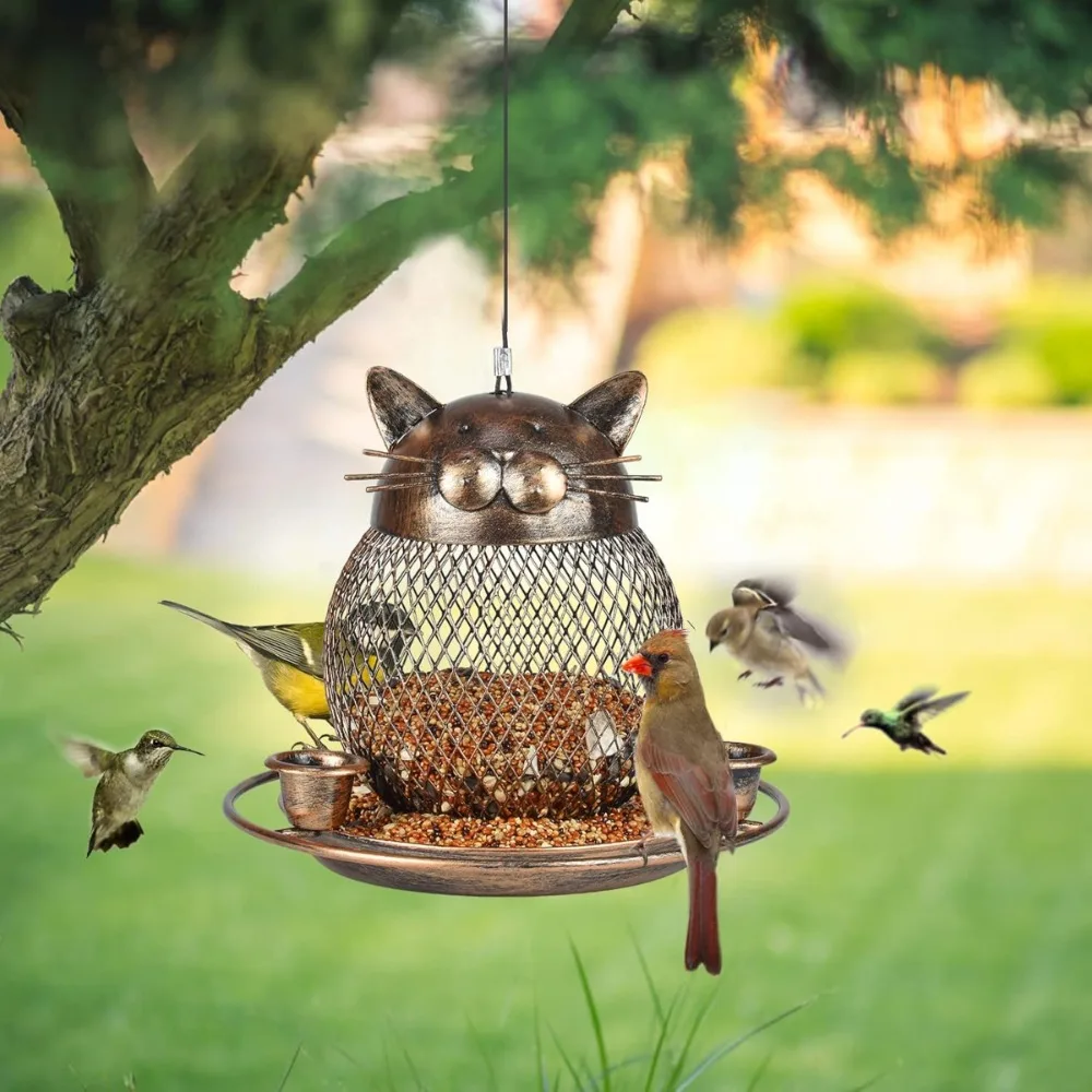 

Creative Bird Feeder Metal Craft Outdoor Decoration Hanging Retro Kitten Bird Feeder Home Ornament Festival Gift