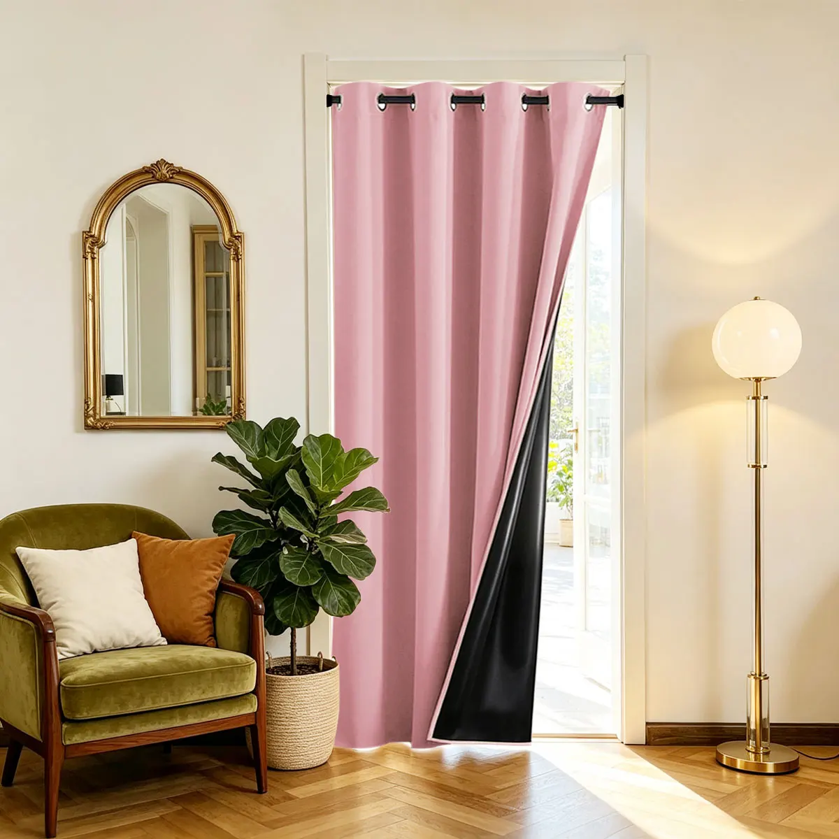 Multi Color Grommet Blackout Curtain 1 Panel Solid Coated Lining Window Curtain For Bedroom Living Room Doorway Decor