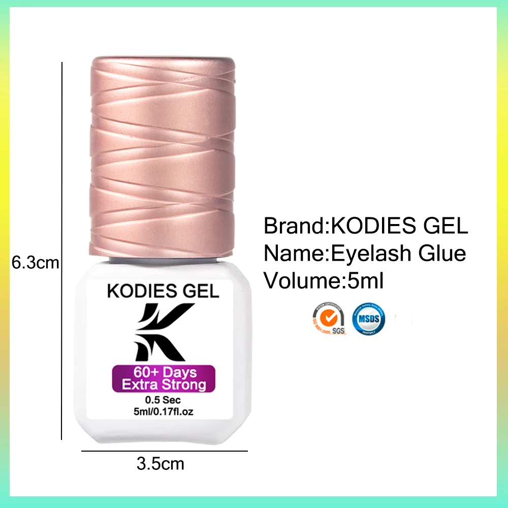 KODIES GEL 전문 속눈썹 접착제, 0.5 초 초강력 보존 방수 리프팅 속눈썹 접착제, 블랙 테이프 본드, 5 개