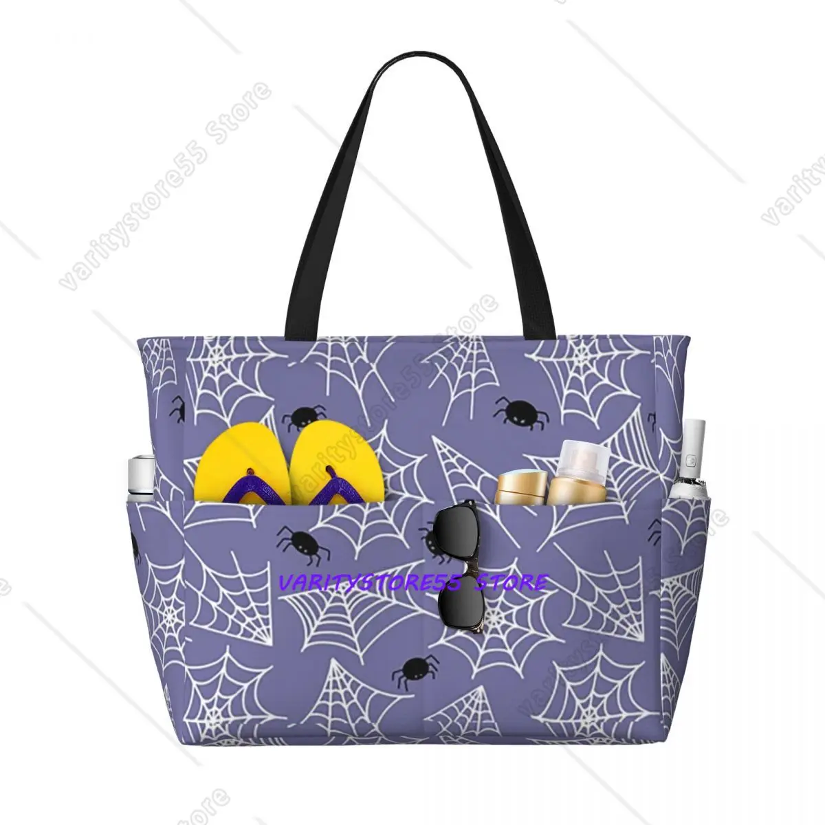 Halloween Black Cat Spider Gothic Witch Beach Tote Bag Sport Gym Yoga Duffle Large Tote Bag Women Travel Fitness