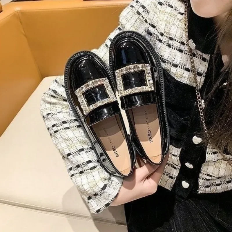 Rhinestone Loafers Ladies Pumps Platform Women's Shoes with Crystals Round Toe Diamond Medium Heels Spring on Promotion Lastest