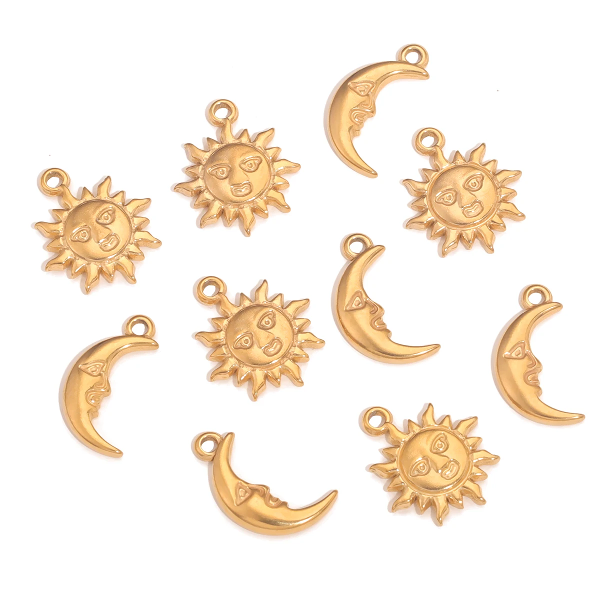 10pcs Stainless Steel Moon Smile Face Sun Charms Fashion DIY Stainless Steel Necklace Bracelet Jewelry Crafts Making Supplies