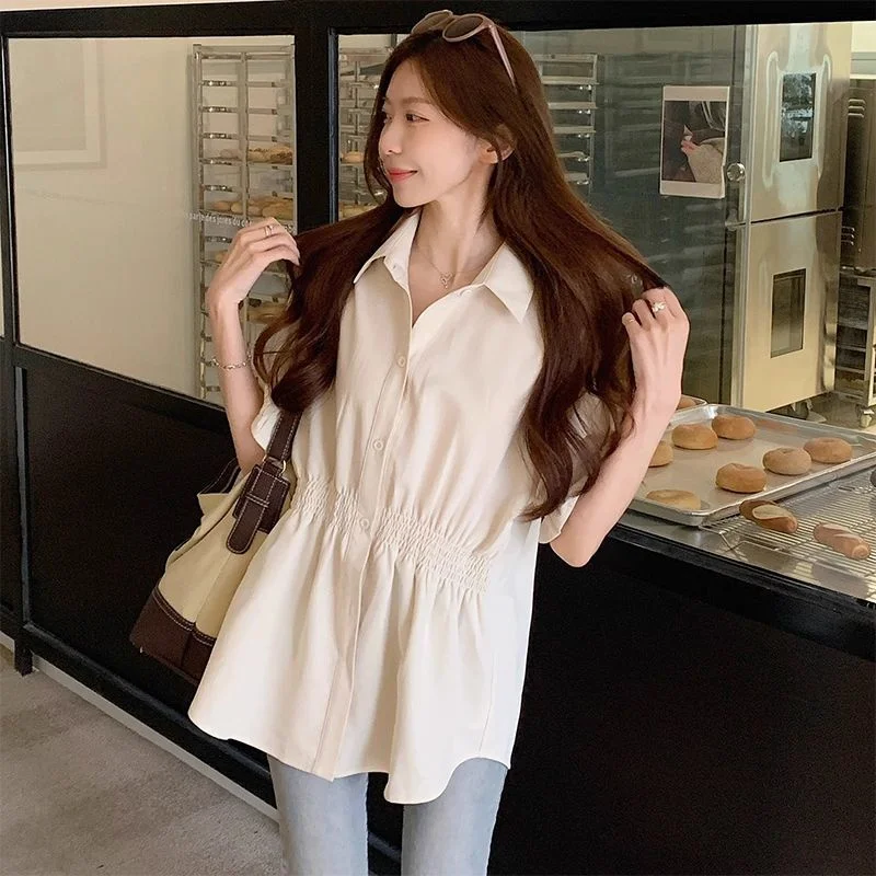 Plus Size Feminino Or Sve irt Verão Novo Sle Emagrecer Cintura Gola Abotoada Casual irt Capa Barriga para Rechonchudo...