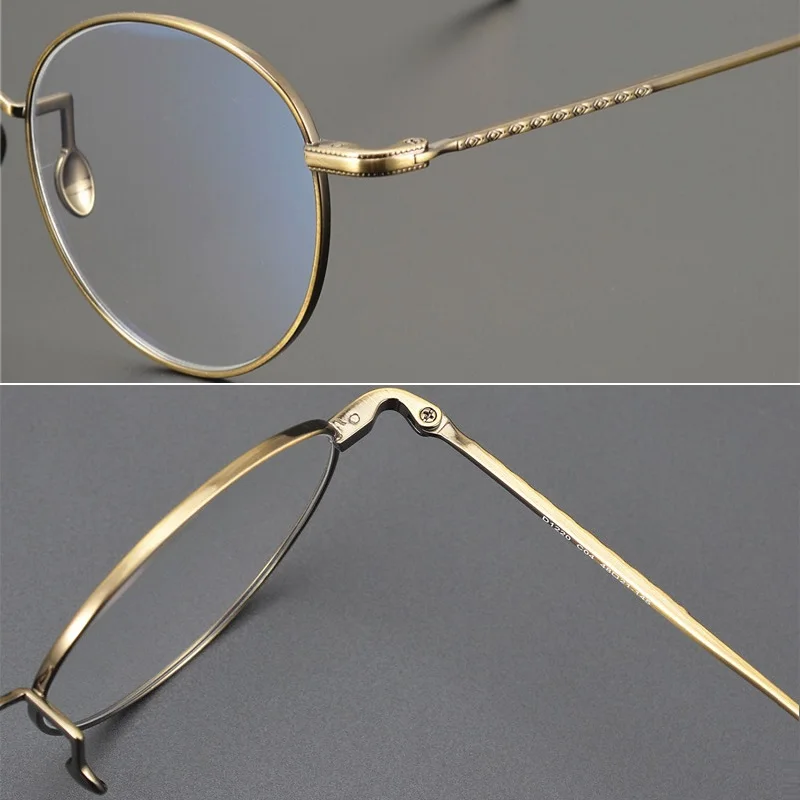 Japanese Handmade Glasses Frame Small Round Pure Titanium Eyeglasses Male Female Fashion Alloy Nose Pad Fixed Screwless