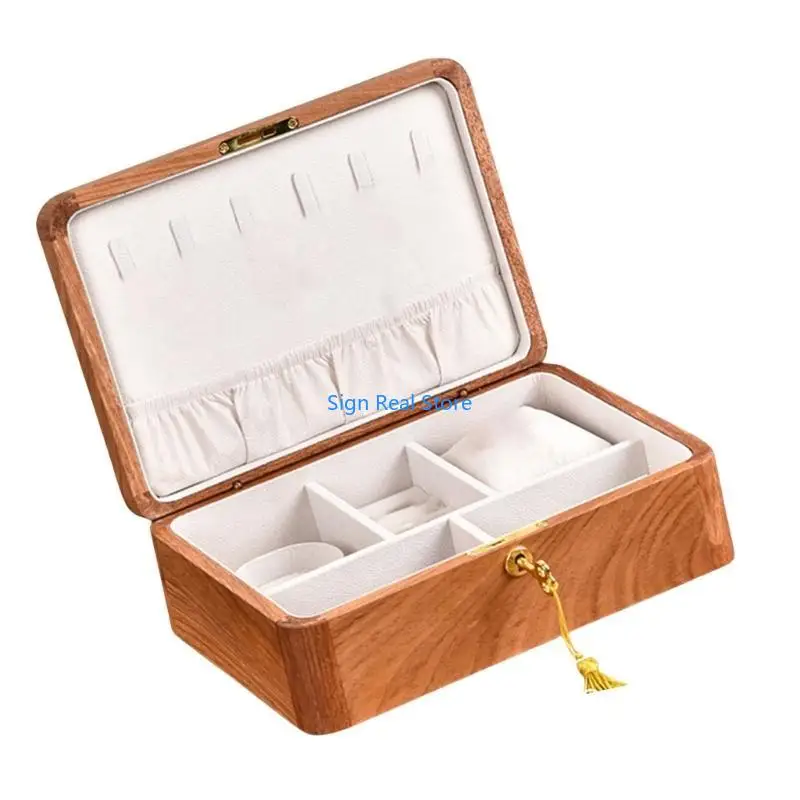 

Practical Lockable Double Layer Jewelry Organizers Box for Rings Earrings 41XB