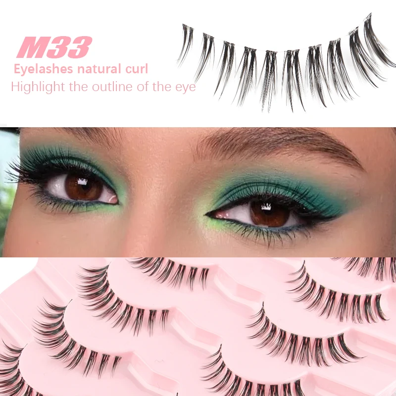 Lanjinglin 7 Pairs Eyelashes 3D Natural False Lashes Fluffy Soft Cross Manga Lashes Wispy Reusable Eyelash Extension Makeup Tool