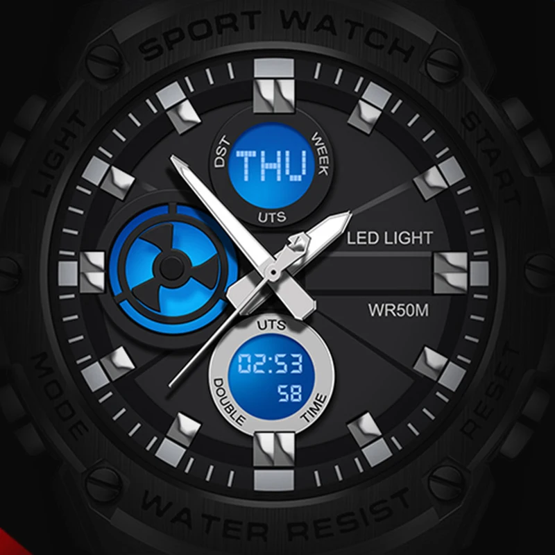 Brand Luxury Sports Quartz Chronograph Casual Waterproof Dual Display Watch Men's FOXBOX Stainless Steel Watch Military