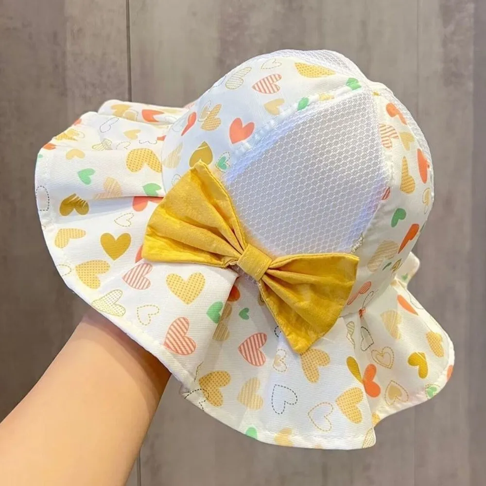 

New Breathable Princess Bow Fisherman Hat Solid Color Sweet Bowknot Sun Hat Cute Ruffle Brim Large Brim Sun Cap for Infant Girls