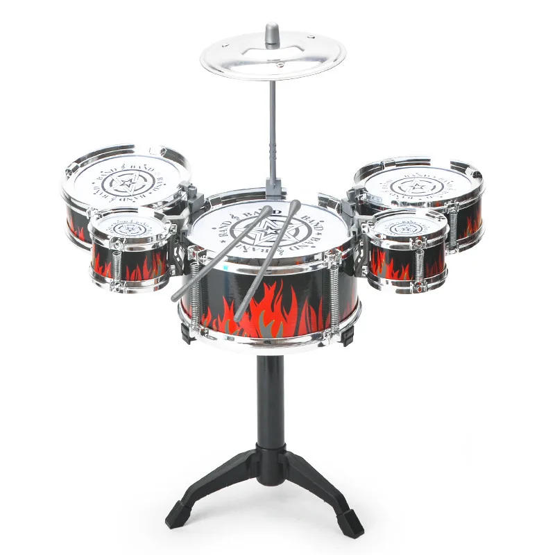 Simulation Jazz Drum Music with 5 Drums Sets Musical Instruments Toys Cymbal Sticks Rock Set Hand Drum Musical Instrument Toy