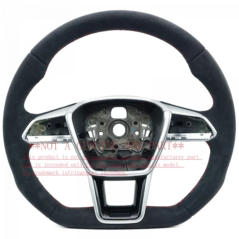 For Audi Steering Wheel Horn Cover A6 C8 A7 ABT Mark ABT Base Full Suede Red Line Heated Style Horn Shell