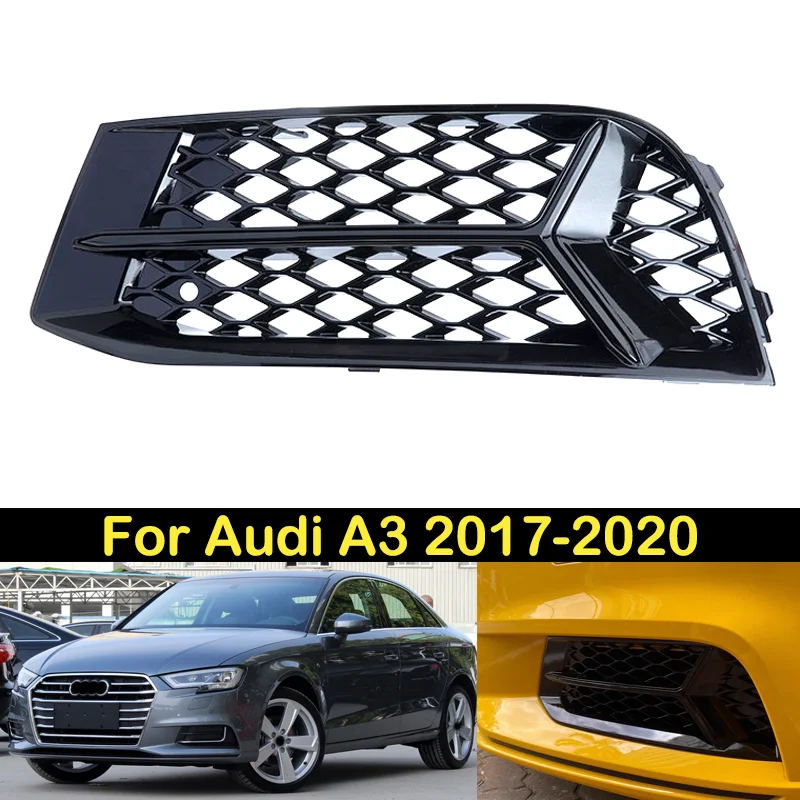 

DECHO For Audi A3 2017 2018 2019 2020 Auto Left Right Side Front Mesh Honeycomb Lower Bumper Fog Light Grille Grill Cover