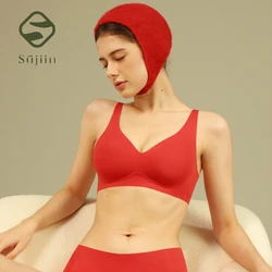 SUJIIN Push Up Wireless Bra for Women Comfort Bralette Female Soft Support Invisible Lift V Neck Padded Smooth Seamless Bra Lady