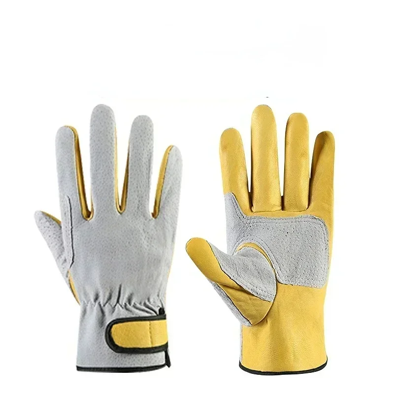 Guantes de trabajo de cuero para trabajadores, protección de seguridad para soldadura, jardín, deportes, conductor de motocicleta, resistentes al desgaste, aislamiento térmico