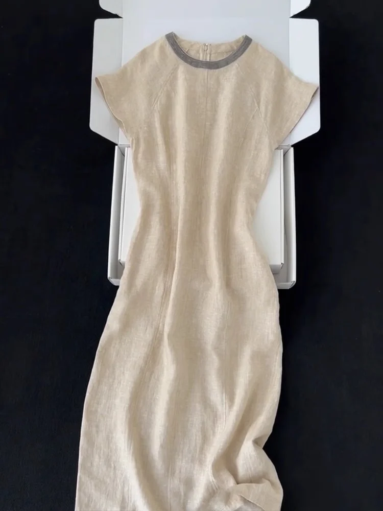 Ele lin t-shirt décontracté Dr jupe Midi classique pré-guerre Sle femme été Faionable Dr