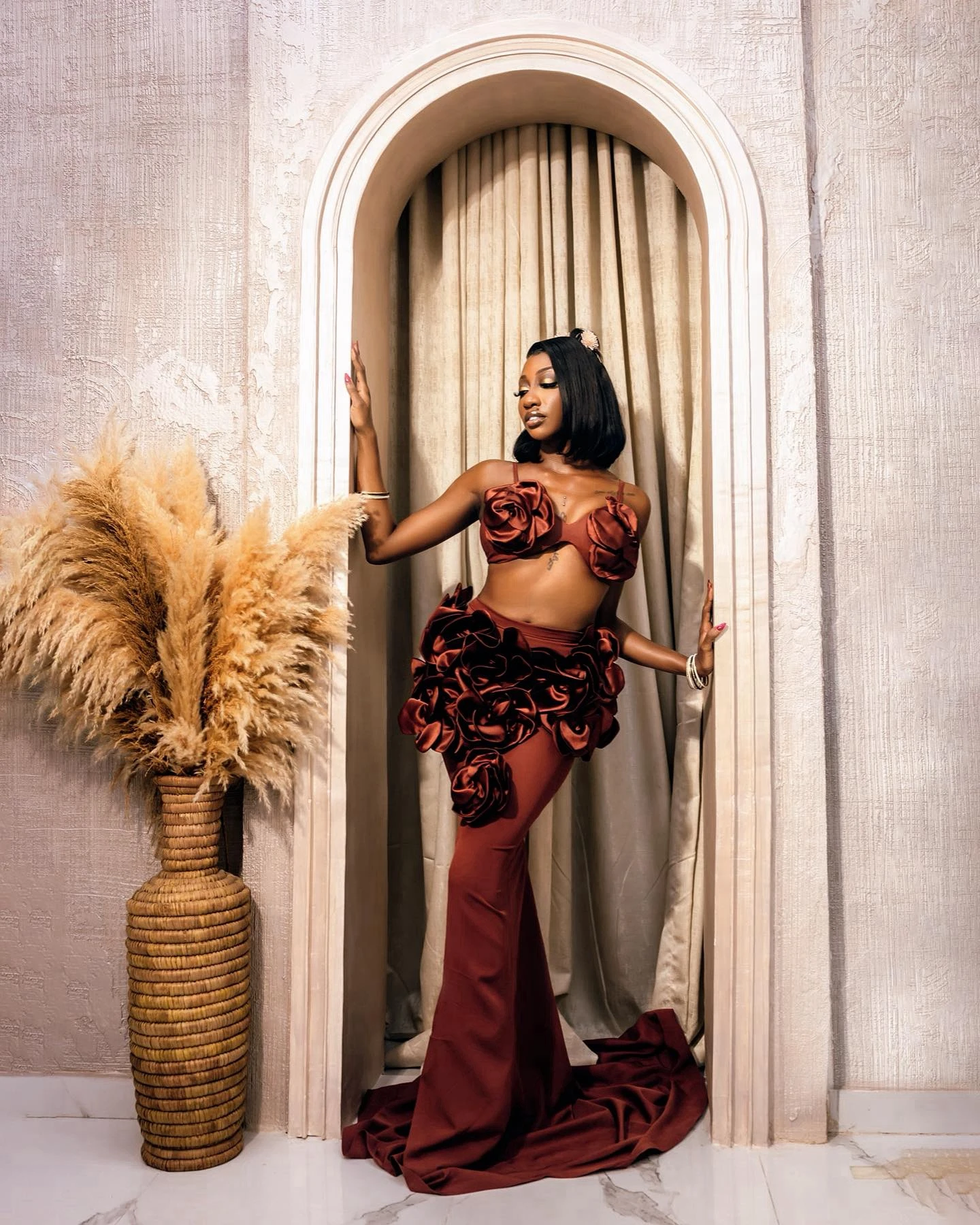 Szykowna ręcznie robiona kwiatowa satynowa suknia wieczorowa zestaw dwuczęściowy dla afrykańskich kobiet długa syrenka sukienki na formalne okazje 2025 dostosowane