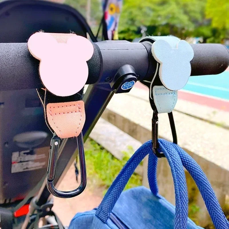 1/2Pcs 360 Degree Stroller Hook New Cartoon PU Leather Bag Rotatable Cart Organizer Pram Hook Pram Rotate Stroller Accessories