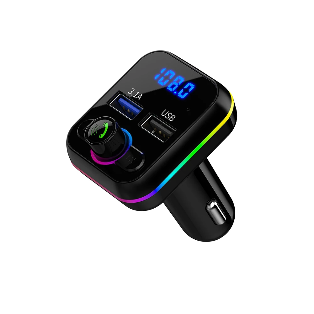 مشغل موسيقى Mp3 للسيارة متوافق مع بلوتوث V5.0 بدون استخدام اليدين USB U Disk Fm Transmitter شاحن سريع