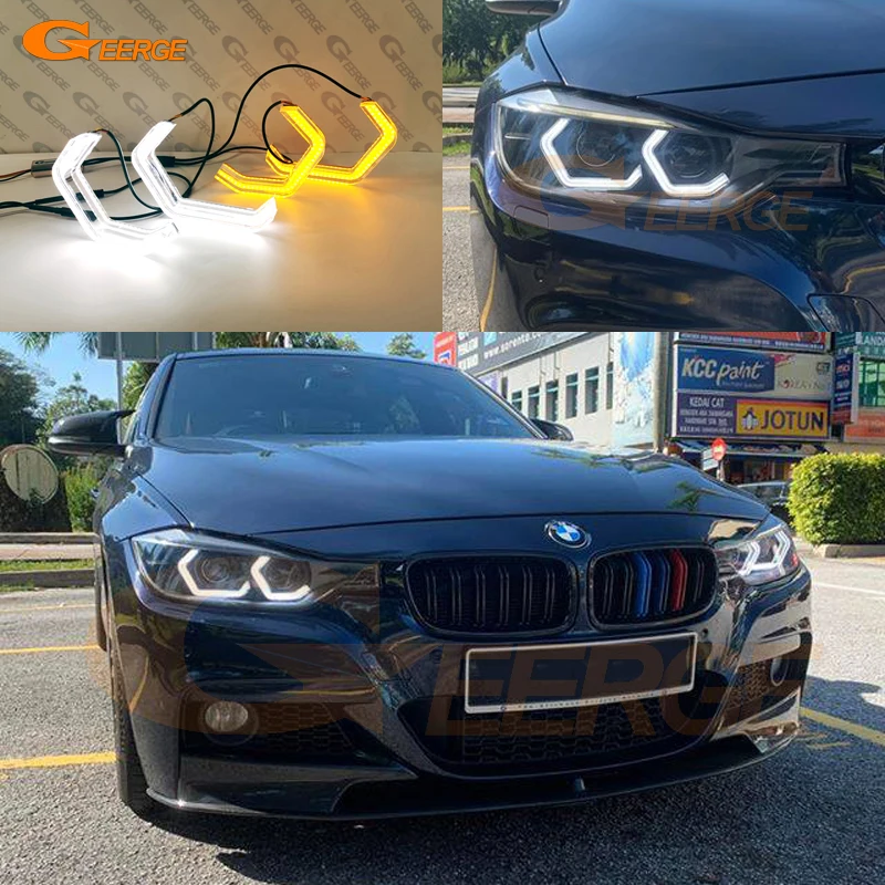 For BMW 3 Series F30 F31 F34 F35 F80 F81 M3 Super Bright M4 Iconic Style Crystal Day Light Led 3D Hexagon Angel Eyes Halo Rings