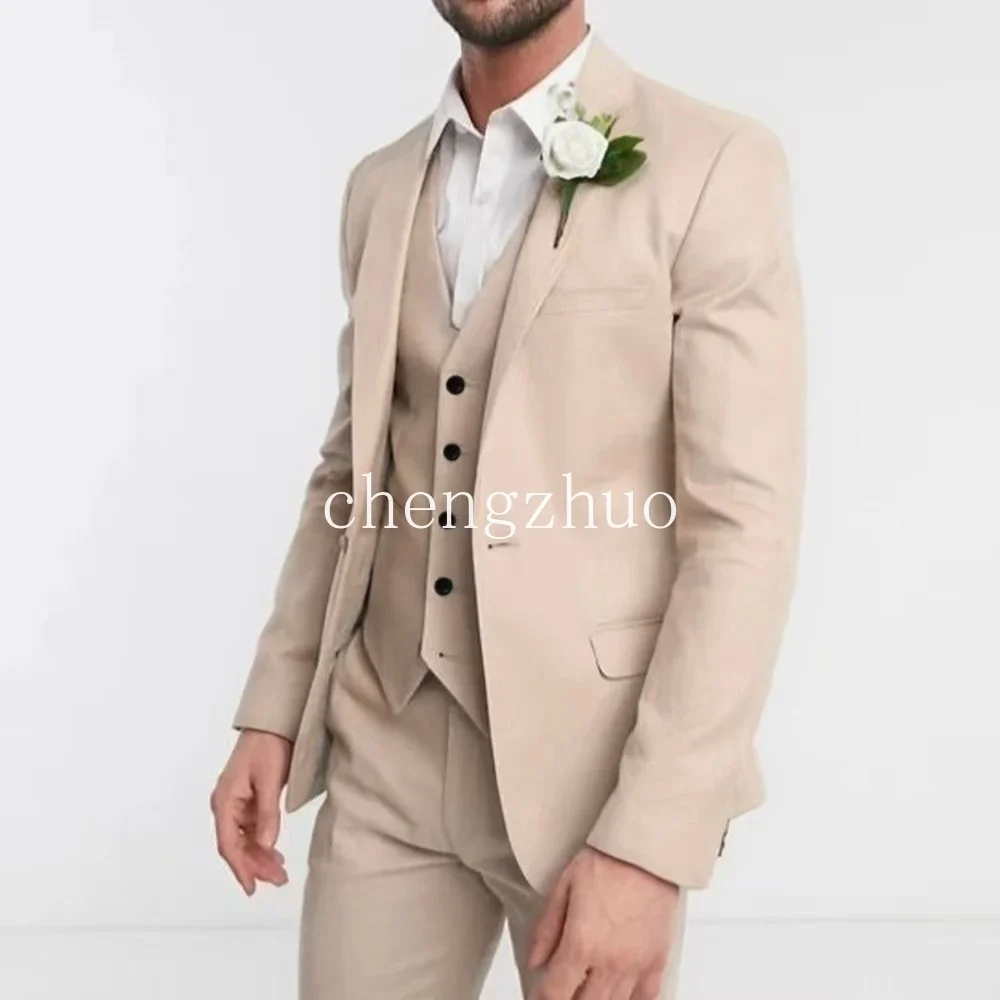 クラシックな3ピースメンズタキシードスーツ、ノッチドラペルブレザー、ベスト、パンツのセット、結婚式パーティー用フルメンズテルノ