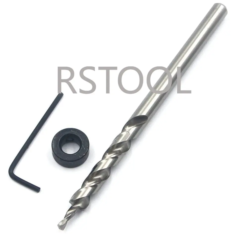 교체 트위스트 스텝 드릴 비트 3/4 "(9mm), 깊이 스톱 칼라 포함, 목공 수동 포켓 홀 지그용 6.3 길이