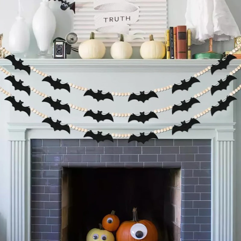 

2.3m Halloween Felt Bat Skeleton Ghost Garland Halloween Thanksgiving Wall Hanging Decoration For Home Party Decor Supplies