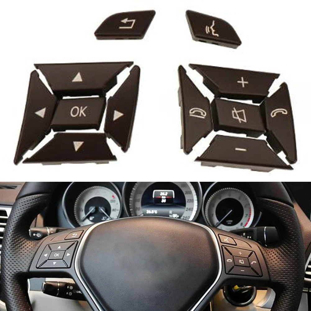 38) Brown Steering Wheel Switch Buttons with Left+Right Placement For Mercedes W204 W212 C200 E260 E320 GLK260