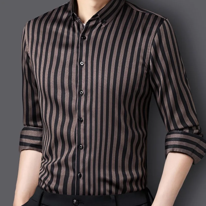 Four Seasons Men\'s Striped Shirt Long Sleeved High Quality Men\'s Shirt Long Sleeve Trend Youth Handsome Shirt Gentleman Clothes