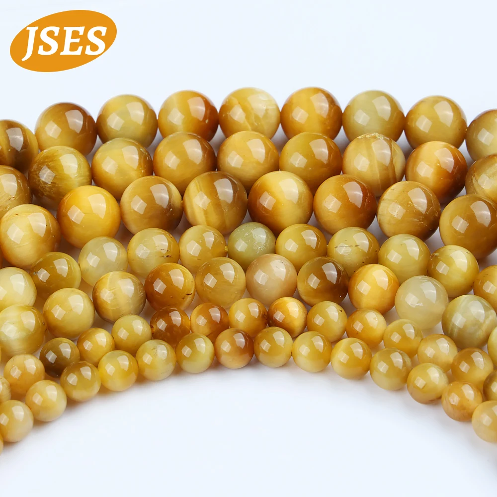 Natural Stone Golden Tiger Eye Round Loose Spacer Beads 15 Inch Strand 4 6 8 10 12 MM for Jewelry Making DIY Bracelet Accessory