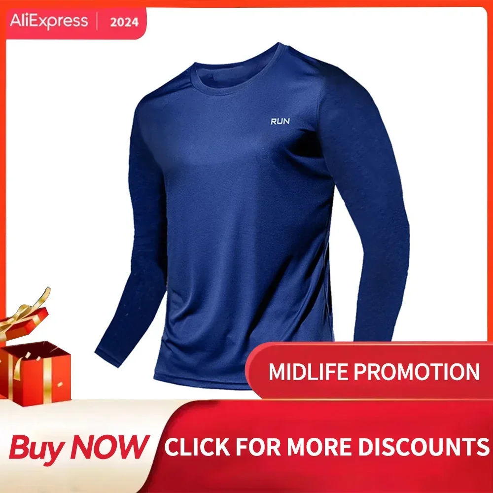 Men's Quick Dry Long Sleeve Gym Running Moisture Wicking Round Neck T-Shirt Training Exercise Gym Man Clothing Sport Tops Shirt