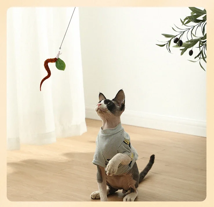 Caterpillar Cat Toy Set Cat Feather Teaser Wand Toy for Kitten Cat Dog Plush Worms Interactive Training Playing Stick Pet Toy