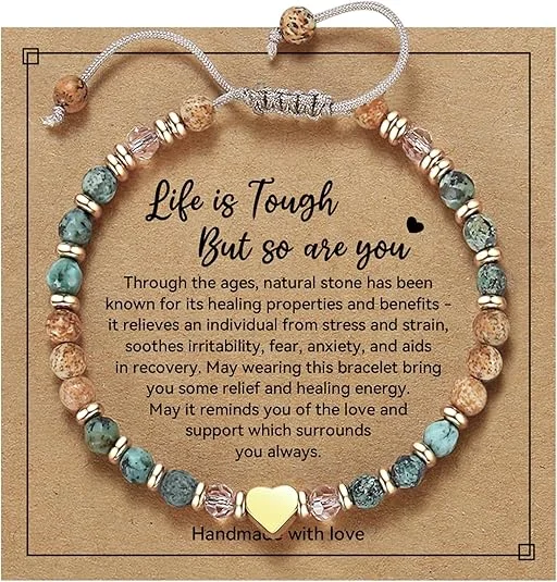 Natural Stone Bracelet Set – Includes Card; A Gift to Express Longing, Perfect as an Inspirational Birthday Present for Women