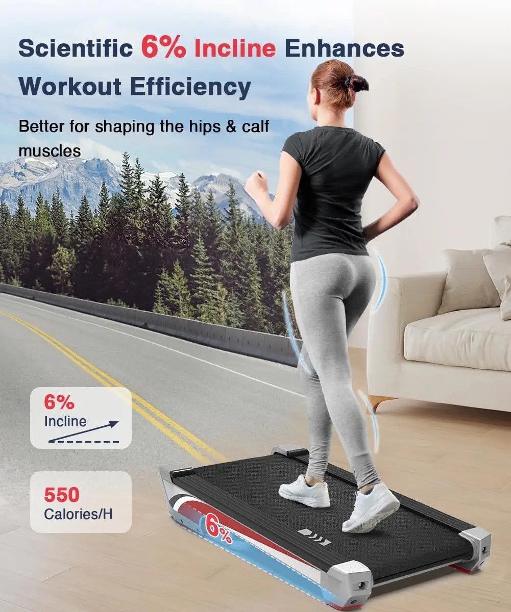 Walking Pad Treadmill with 6% Incline, Under Desk Treadmill 350+ lb Capacity Portable for Home & Office