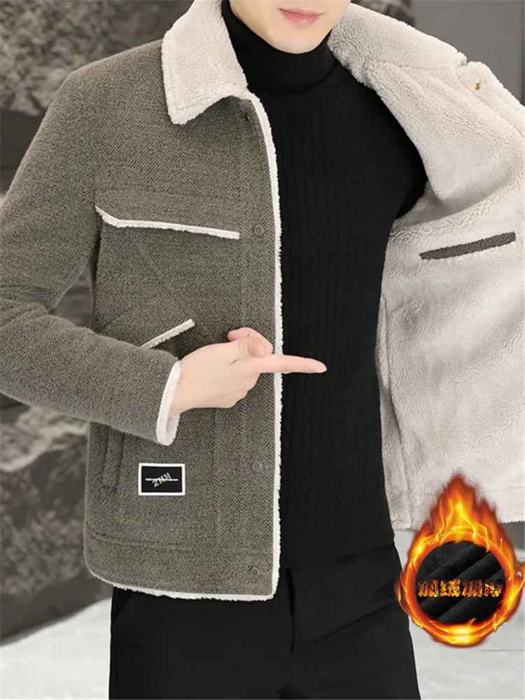 

Зимняя утепленная куртка с воротником из искусственного меха, мужское теплое шерстяное пальто с отложным воротником, молодежная повседневная модная верхняя одежда