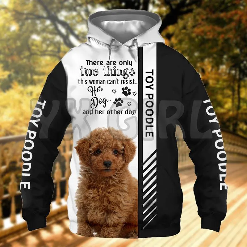 Sudadera con capucha con estampado 3D para mujer, jersey con capucha con estampado 3D de Can't Resist Her Toy Poodle, Sudadera con capucha para perro, chándal informal de calle