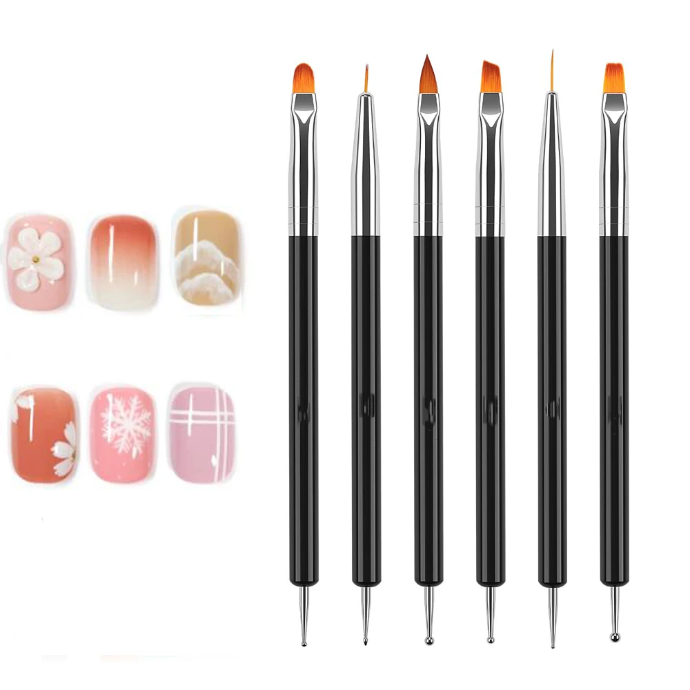 

6 шт., черная ручка для дизайна ногтей, акриловая французская подводка в полоску, кисть для рисования, сборщик драгоценных камней со стразами, УФ-гель для рисования, маникюрные инструменты