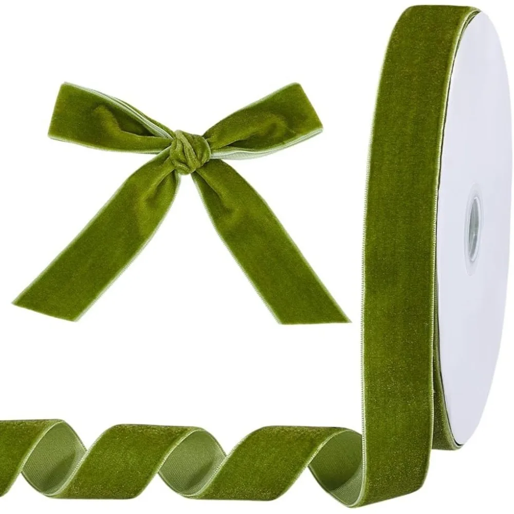 Olive Green Velvet Ribbon 1 Inch x 25 Yards Classic Rustic Style Multiple Occasions Special Occasions Holidays Gift Giving