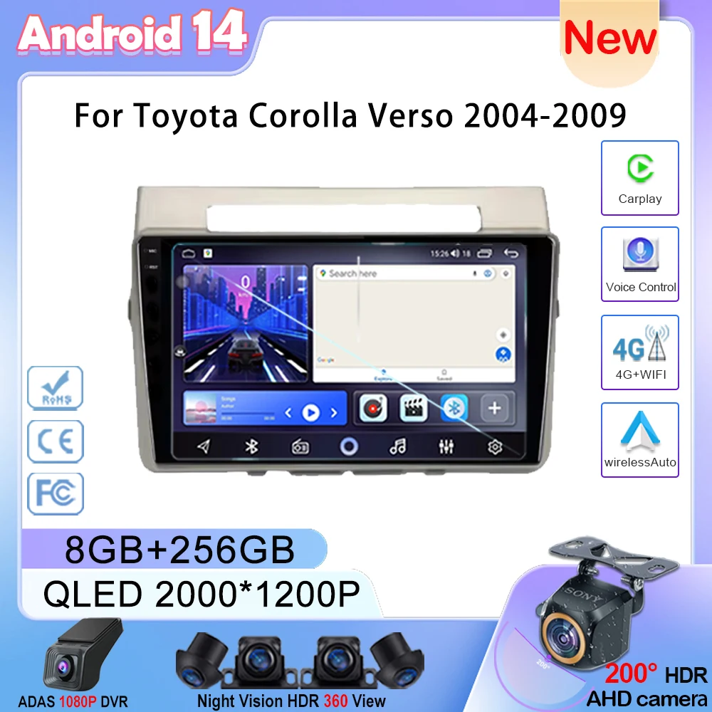 

For Toyota Corolla Verso AR10 2004 - 2009 Car Radio Android High-performance Player Navigation GPS Carplay Touch Screen Auto DVD