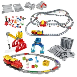 Big Size Building Blocks Train Railway Transport Set Track Parts Electric Locomotive DIY Assemble Interaction Toys For Children
