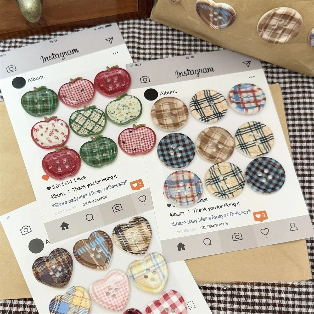 5/10 قطعة أزرار دائرة الحب التفاح اللطيفة الملونة منقوشة الكورية خمر DIY بها بنفسك مواد الديكور اليدوية الملابس والاكسسوارات #5