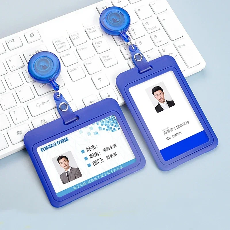 1Set Unisex ID Name Badge Credit Card Holder Employee's Staff Work Card Cover with Retractable Badge Reel Pass Bus Card Sleeve