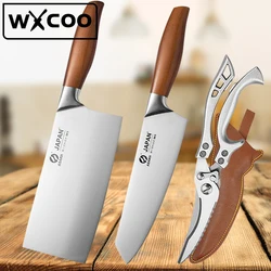 WXCOO Professional Japanese Kitchen Scissors Chef Knife Set Meat Vegetables Slice Knife Stainless Steel Butcher Cleaver Knives