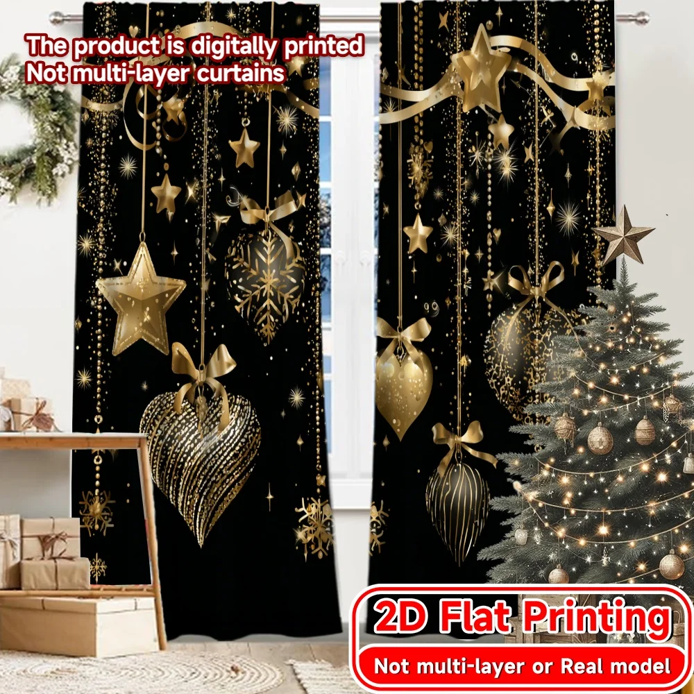 2D Flat Printing,2pcs Golden Celebration(1) Popular Curtains&Drapes Versatile Fabric Curtains Home Decor Perfect for Room,