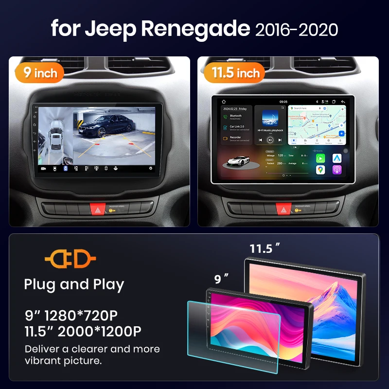 AWESAFE CarPlay inalámbrico Android Auto para Jeep Renegade 2016-2020, radio para coche, reproductor multimedia, estéreo, Wi-Fi, navegación GPS, 2 Din, autorradio, sistemas inteligentes para coche, 1280*720 IPS, unidad principal, FM, RDS, DSP, SWC, BT, Plug and Play, ISO 2