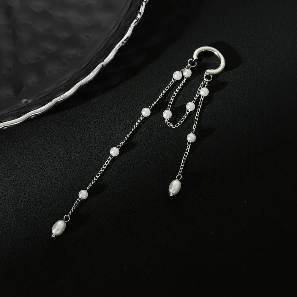 Long Tassel Chain Ear Clip Temperament Imitation Pearl Pearl Metal Chain Clip Earrings Adjustable Ear Cuff Jewelry Accessories