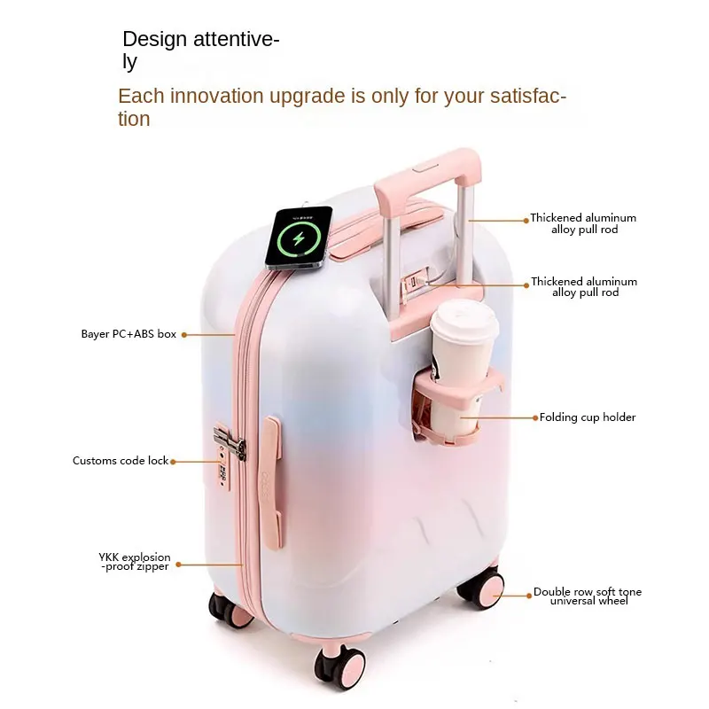 Suitcase Female USB Cup Holder High Face Score Luggage Bag 20 inch Cabin Carrier Student Travel Bag Password Trolley Case