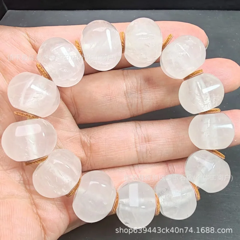 Nepal Old White Crystal Jewelry Six-sided Lantern Bead Large Hole Crystal Round Bead Full Multi-Gemstone Bracelet Prayer Bead Br