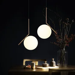 Modern Led Metal Pendant Lights Wrought Iron Glass Round Ball Brass Rod Hanging Lamp For Living Roomcafekitchen Nordic Lighting