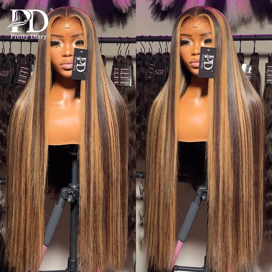 30 36Inch Bone Straight Ombre HD Colored 13x4 Lace Front Wig Brazilian 4/27 13x6 Highlight Human Hair Lace Frontal Wig For Women